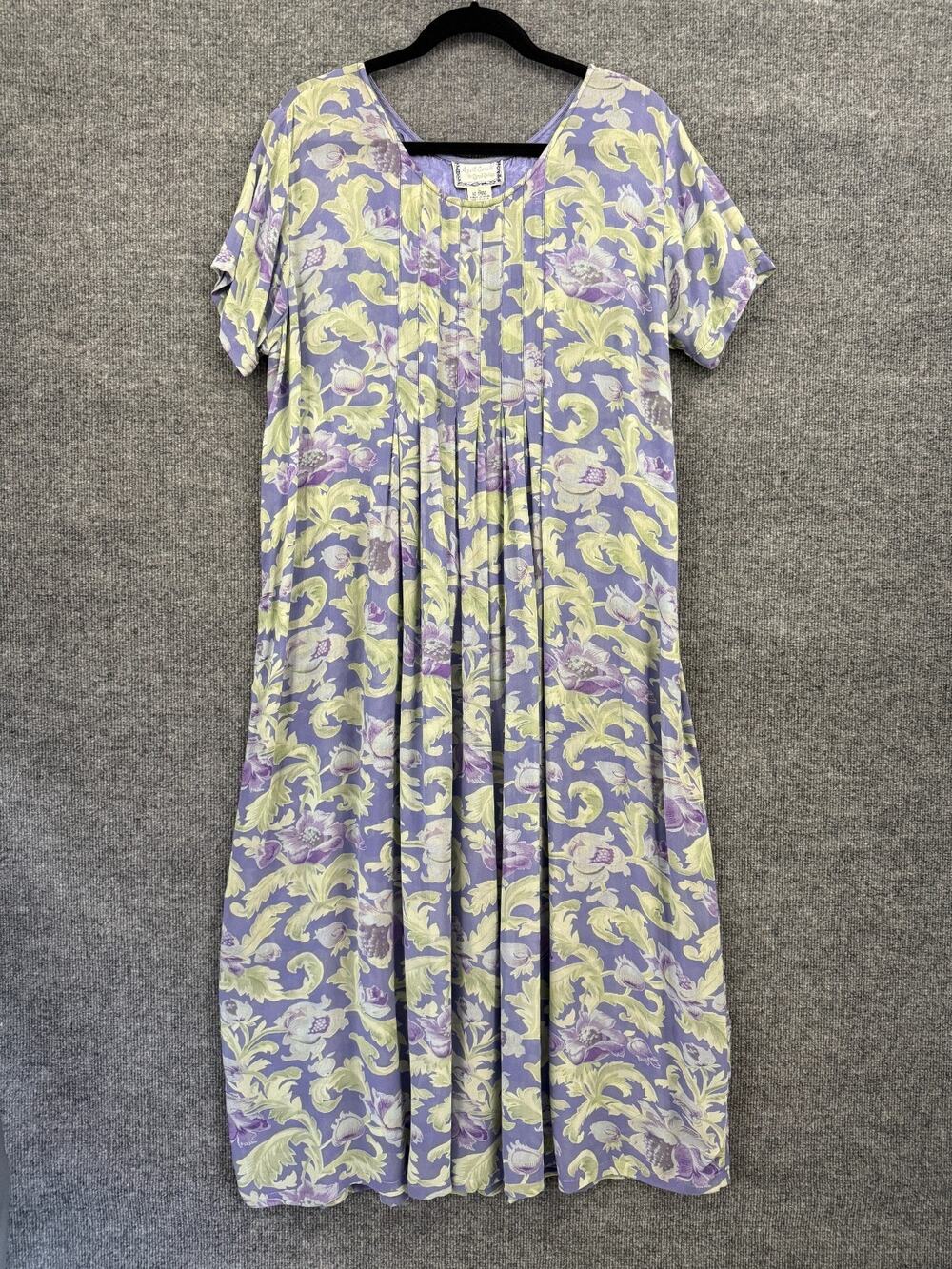Vtg April Cornell Maxi Dress Size L Blue Green Sheer Floral Forest Fairy Grunge